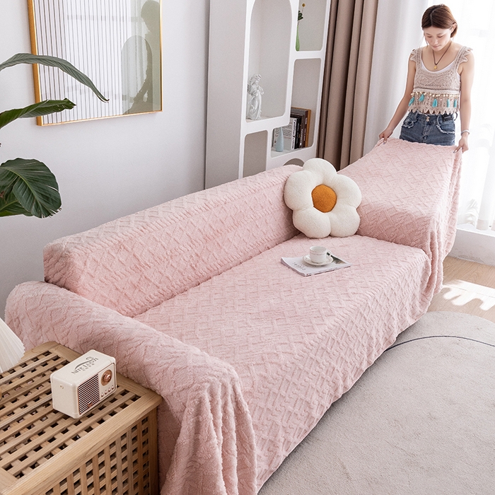 91家纺网 家纺一手货源 找家纺 2026新款舒棉绒沙发巾 粉色