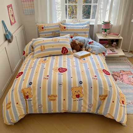 91家纺网 家纺一手货源 找家纺 （总）桃喜 2024新款小熊系列全棉卡通ins四件套