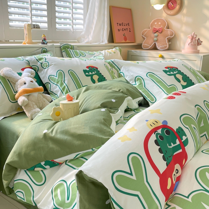 91家纺网 家纺一手货源 找家纺 A类母婴级卡通花卉儿童纯棉全棉四件套全棉纯棉全棉四件套百分百纯棉全棉四件套 小鳄鱼日记