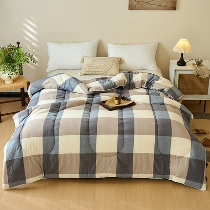  买家秀 不断货）A类母婴级简约格子纯棉无印风全棉色织水洗棉被子春秋被秋冬被被芯空调被全棉水洗棉被子 蓝领