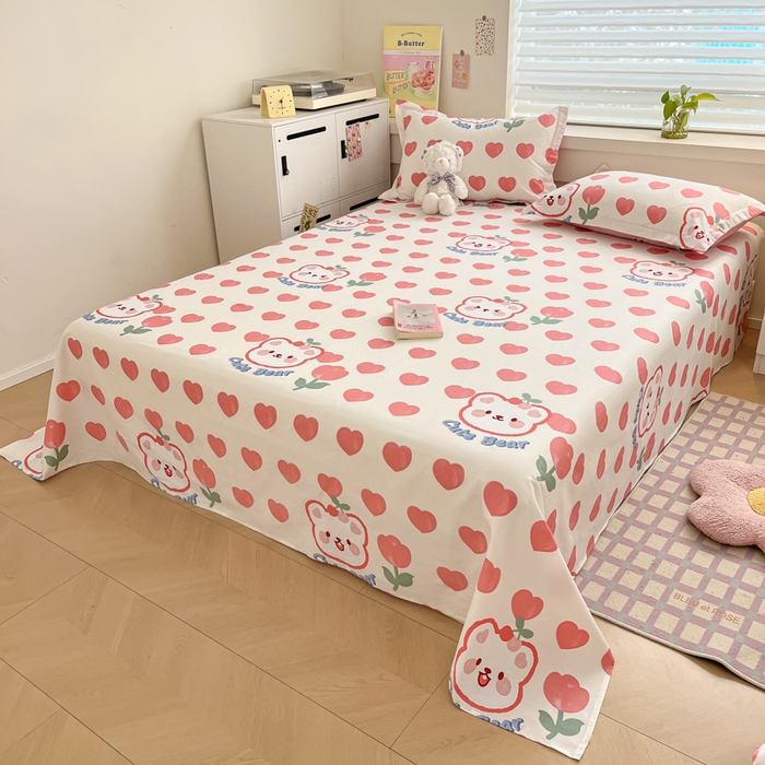 91家纺网 家纺一手货源 找家纺 A类母婴级卡通花卉儿童纯棉全棉床单纯棉全棉床笠全棉纯棉床单全棉纯棉床笠三件套 爱心熊