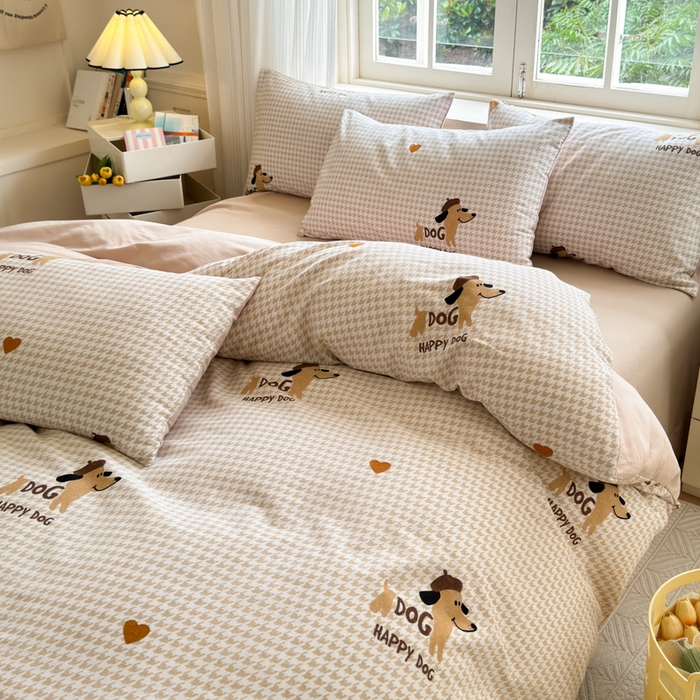 91家纺网 家纺一手货源 找家纺 （优质买家秀 热卖不断货）A类母婴级纯棉全棉磨毛四件套全棉纯棉全棉磨毛四件套百分百纯棉全棉磨毛四件套 小狗汪汪