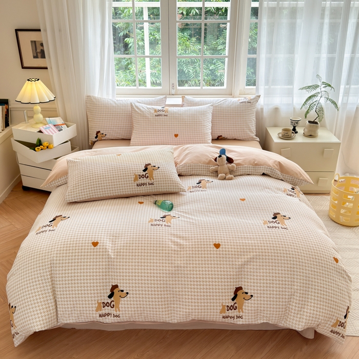 91家纺网 家纺一手货源 找家纺 （优质买家秀 热卖不断货）A类母婴级纯棉全棉磨毛四件套全棉纯棉全棉磨毛四件套百分百纯棉全棉磨毛四件套 小狗汪汪