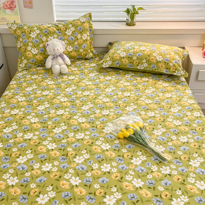 91家纺网 家纺一手货源 找家纺 A类母婴级卡通花卉儿童纯棉全棉床单纯棉全棉床笠全棉纯棉床单全棉纯棉床笠三件套 绿意