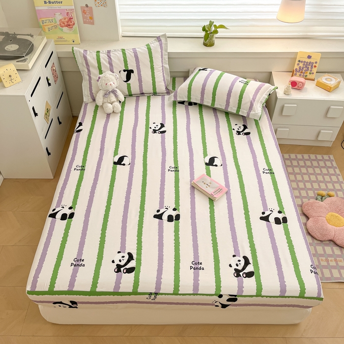 91家纺网 家纺一手货源 找家纺 A类母婴级卡通花卉儿童纯棉全棉床单纯棉全棉床笠全棉纯棉床单全棉纯棉床笠三件套 快乐熊猫