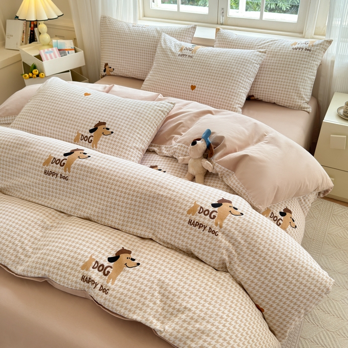 91家纺网 家纺一手货源 找家纺 （优质买家秀 热卖不断货）A类母婴级纯棉全棉磨毛四件套全棉纯棉全棉磨毛四件套百分百纯棉全棉磨毛四件套 小狗汪汪