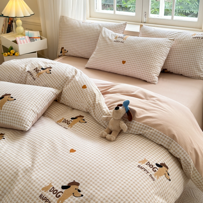 91家纺网 家纺一手货源 找家纺 （优质买家秀 热卖不断货）A类母婴级纯棉全棉磨毛四件套全棉纯棉全棉磨毛四件套百分百纯棉全棉磨毛四件套 小狗汪汪