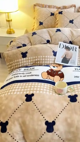 91家纺网 家纺一手货源 找家纺 （买家秀 爆款不断货）A类母婴级双层蕾丝花边床裙床盖三件套牛奶绒床盖三件套萱花绒床护垫牛奶绒床褥卡通 花边-宝贝熊