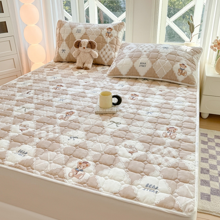 91家纺网 家纺一手货源 找家纺 萌飞 2024新款全棉棉花床垫 贝琪-咖