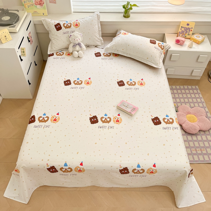 91家纺网 家纺一手货源 找家纺 A类母婴级卡通花卉儿童纯棉全棉床单纯棉全棉床笠全棉纯棉床单全棉纯棉床笠三件套 波点曲奇
