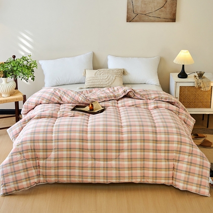  买家秀 不断货）A类母婴级简约格子纯棉无印风全棉色织水洗棉被子春秋被秋冬被被芯空调被全棉水洗棉被子 钟情