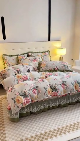 91家纺网 家纺一手货源 找家纺 （买家秀 爆款不断货）A类母婴级双层蕾丝花边床裙床盖三件套牛奶绒床盖三件套萱花绒床护垫牛奶绒床褥卡通 花边-繁花似锦