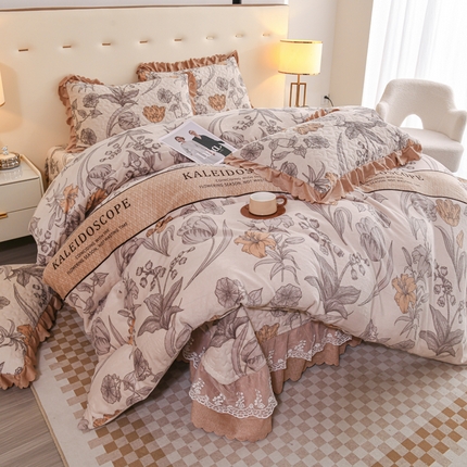 91家纺网 家纺一手货源 找家纺 （买家秀 爆款不断货）A类母婴级双层蕾丝花边床裙床盖三件套牛奶绒床盖三件套萱花绒床护垫牛奶绒床褥卡通 花边-金枝玉叶