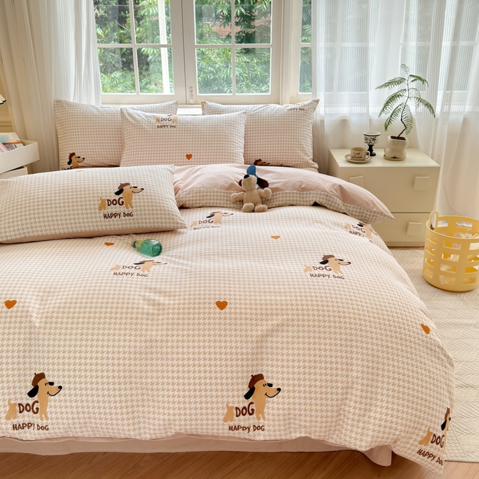 91家纺网 家纺一手货源 找家纺 （优质买家秀 热卖不断货）A类母婴级纯棉全棉磨毛四件套全棉纯棉全棉磨毛四件套百分百纯棉全棉磨毛四件套 小狗汪汪