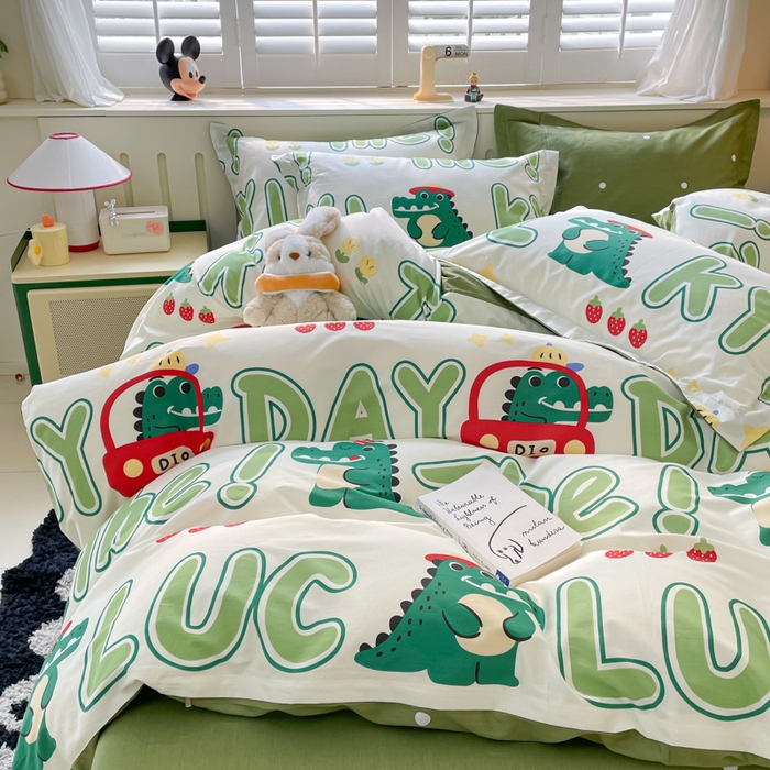 91家纺网 家纺一手货源 找家纺 A类母婴级卡通花卉儿童纯棉全棉四件套全棉纯棉全棉四件套百分百纯棉全棉四件套 小鳄鱼日记