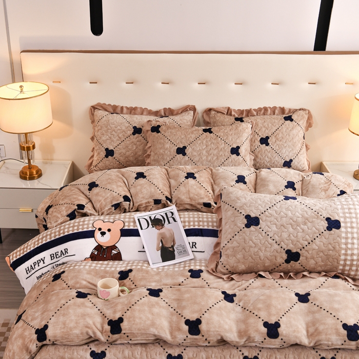 91家纺网 家纺一手货源 找家纺 （买家秀 爆款不断货）A类母婴级双层蕾丝花边床裙床盖三件套牛奶绒床盖三件套萱花绒床护垫牛奶绒床褥卡通 花边-宝贝熊