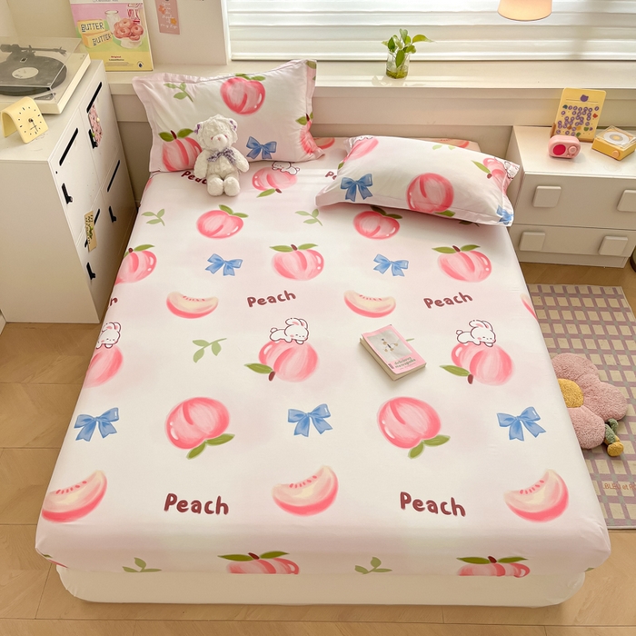 91家纺网 家纺一手货源 找家纺 A类母婴级卡通花卉儿童纯棉全棉床单纯棉全棉床笠全棉纯棉床单全棉纯棉床笠三件套 蜜桃兔
