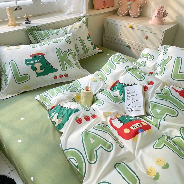 91家纺网 家纺一手货源 找家纺 A类母婴级卡通花卉儿童纯棉全棉四件套全棉纯棉全棉四件套百分百纯棉全棉四件套 小鳄鱼日记