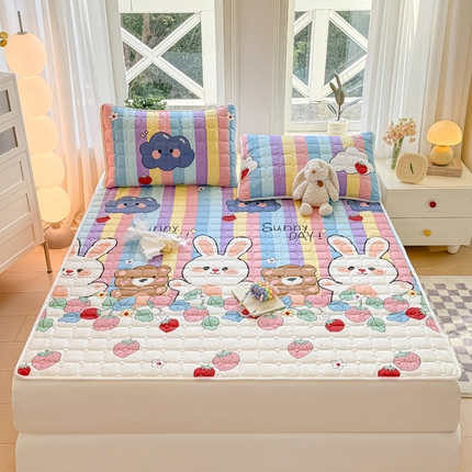 91家纺网 家纺一手货源 找家纺 萌飞 2024新款全棉棉花床垫 天真小兔
