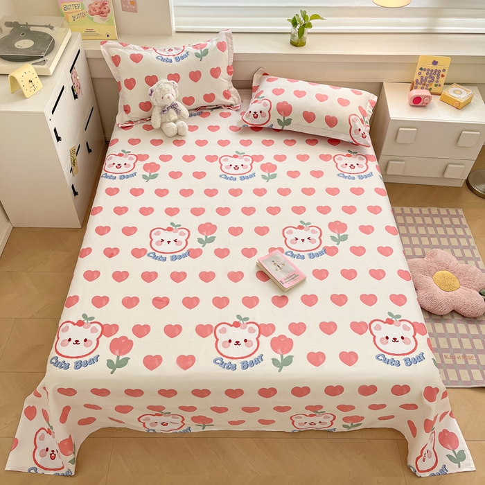 91家纺网 家纺一手货源 找家纺 A类母婴级卡通花卉儿童纯棉全棉床单纯棉全棉床笠全棉纯棉床单全棉纯棉床笠三件套 爱心熊