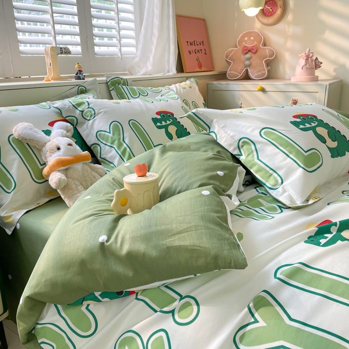 91家纺网 家纺一手货源 找家纺 A类母婴级卡通花卉儿童纯棉全棉四件套全棉纯棉全棉四件套百分百纯棉全棉四件套 小鳄鱼日记