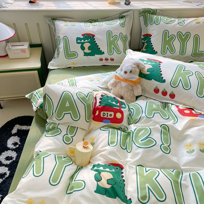 91家纺网 家纺一手货源 找家纺 A类母婴级卡通花卉儿童纯棉全棉四件套全棉纯棉全棉四件套百分百纯棉全棉四件套 小鳄鱼日记