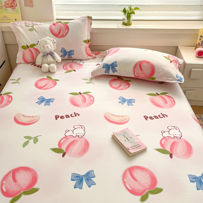 91家纺网 家纺一手货源 找家纺 A类母婴级卡通花卉儿童纯棉全棉床单纯棉全棉床笠全棉纯棉床单全棉纯棉床笠三件套 蜜桃兔