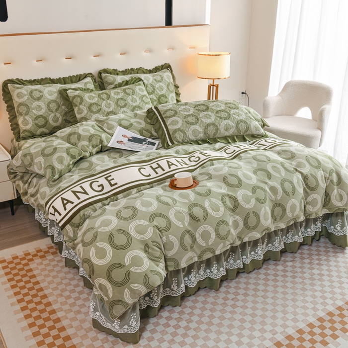 91家纺网 家纺一手货源 找家纺 （买家秀 爆款不断货）A类母婴级双层蕾丝花边床裙床盖三件套牛奶绒床盖三件套萱花绒床护垫牛奶绒床褥卡通 花边-宝利格