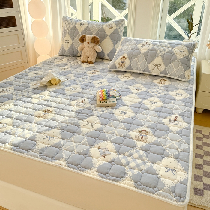 91家纺网 家纺一手货源 找家纺 萌飞 2024新款全棉棉花床垫 贝琪-蓝