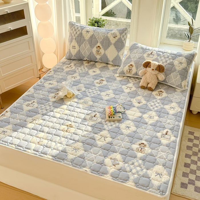 91家纺网 家纺一手货源 找家纺 萌飞 2024新款全棉棉花床垫 贝琪-蓝