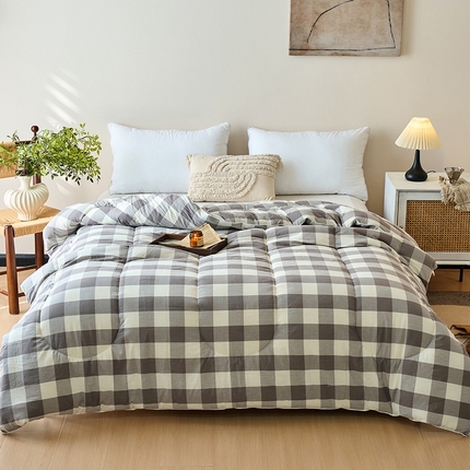  买家秀 不断货）A类母婴级简约格子纯棉无印风全棉色织水洗棉被子春秋被秋冬被被芯空调被全棉水洗棉被子 格调