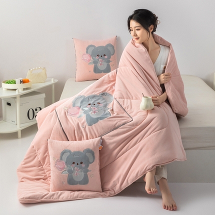 雷人家纺 2024新款A类加厚加重贴布绣婴儿绒抱枕被 呆呆拉-藕粉