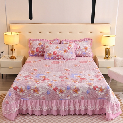 91家纺网 家纺一手货源 找家纺 （总）（买家秀爆款不断货）A类母婴级牛奶绒床盖三件套雪花绒床盖三件套雪花绒床护垫子牛奶绒床褥子卡通床单床裙