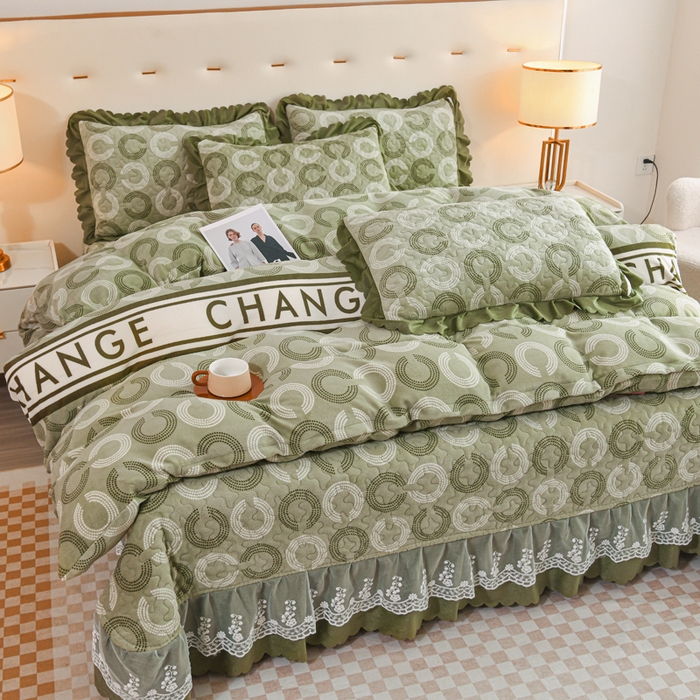 91家纺网 家纺一手货源 找家纺 （买家秀 爆款不断货）A类母婴级双层蕾丝花边床裙床盖三件套牛奶绒床盖三件套萱花绒床护垫牛奶绒床褥卡通 花边-宝利格