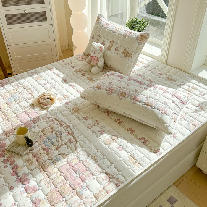 91家纺网 家纺一手货源 找家纺 萌飞 2024新款全棉棉花床垫 爱心萝莉熊