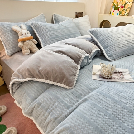 91家纺网 家纺一手货源 找家纺 （总）（买家秀 爆款不断货）A类母婴级6D提花牛奶绒四件套提花绒珊瑚绒四件套雪花绒四件套纯色牛奶绒四件套花