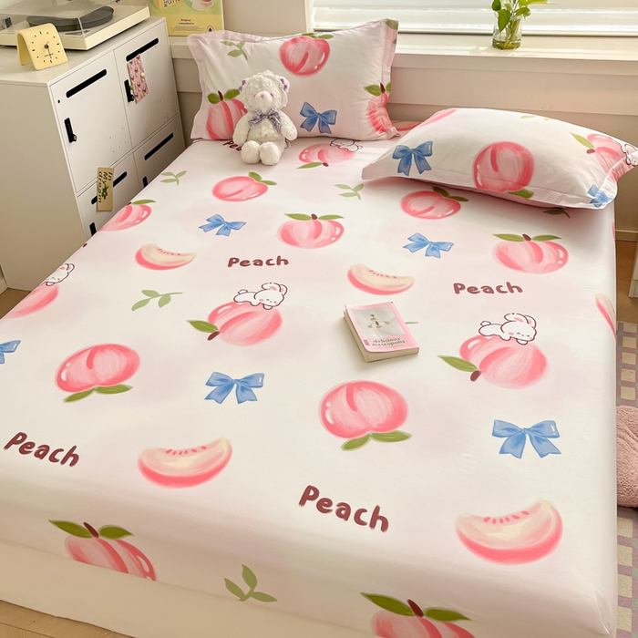 91家纺网 家纺一手货源 找家纺 A类母婴级卡通花卉儿童纯棉全棉床单纯棉全棉床笠全棉纯棉床单全棉纯棉床笠三件套 蜜桃兔