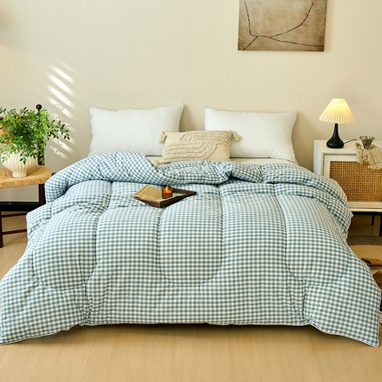  买家秀 不断货）A类母婴级简约格子纯棉无印风全棉色织水洗棉被子春秋被秋冬被被芯空调被全棉水洗棉被子 忆茹