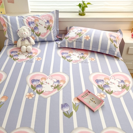 91家纺网 家纺一手货源 找家纺 A类母婴级卡通花卉儿童纯棉全棉床单纯棉全棉床笠全棉纯棉床单全棉纯棉床笠三件套 郁金香兔兔