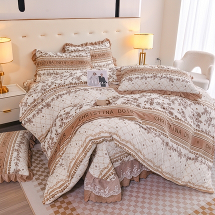 91家纺网 家纺一手货源 找家纺 （总）（买家秀 爆款不断货）A类母婴级双层蕾丝花边床裙床盖三件套牛奶绒床盖三件套萱花绒床护垫牛奶绒床褥卡通