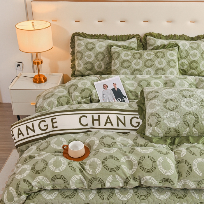 91家纺网 家纺一手货源 找家纺 （买家秀 爆款不断货）A类母婴级双层蕾丝花边床裙床盖三件套牛奶绒床盖三件套萱花绒床护垫牛奶绒床褥卡通 花边-宝利格