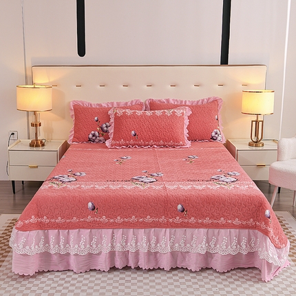 91家纺网 家纺一手货源 找家纺 （总）（买家秀爆款不断货）A类母婴级牛奶绒床盖三件套雪花绒床盖三件套雪花绒床护垫子牛奶绒床褥子卡通床单床裙