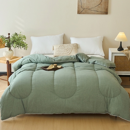  买家秀 不断货）A类母婴级简约格子纯棉无印风全棉色织水洗棉被子春秋被秋冬被被芯空调被全棉水洗棉被子 军中绿