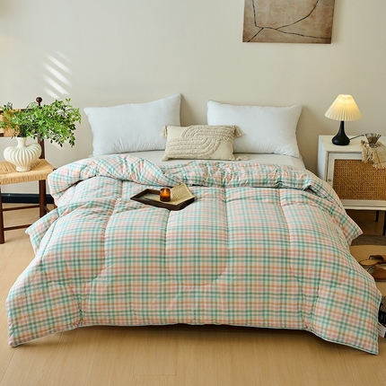  买家秀 不断货）A类母婴级简约格子纯棉无印风全棉色织水洗棉被子春秋被秋冬被被芯空调被全棉水洗棉被子 冰淇淋