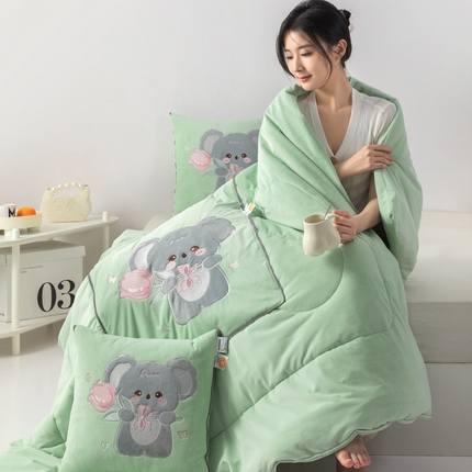 雷人家纺 2024新款A类加厚加重贴布绣婴儿绒抱枕被 呆呆拉-浅果绿