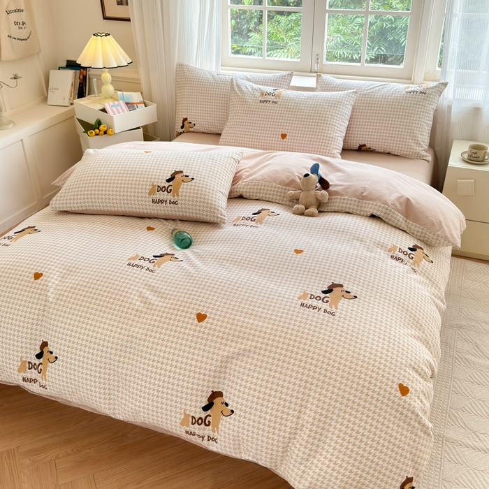 91家纺网 家纺一手货源 找家纺 （优质买家秀 热卖不断货）A类母婴级纯棉全棉磨毛四件套全棉纯棉全棉磨毛四件套百分百纯棉全棉磨毛四件套 小狗汪汪