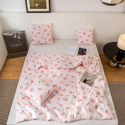 雷人家纺 2024新款A类全棉喷气13372印花多功能抱枕被 小花兔-粉