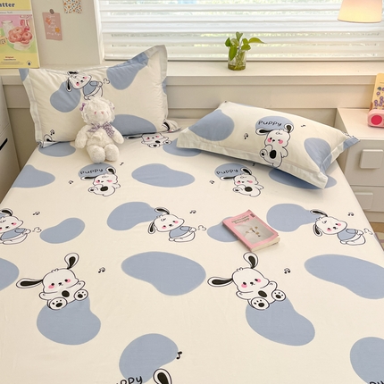 91家纺网 家纺一手货源 找家纺 A类母婴级卡通花卉儿童纯棉全棉床单纯棉全棉床笠全棉纯棉床单全棉纯棉床笠三件套 叨叨狗