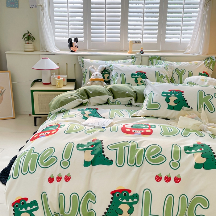 91家纺网 家纺一手货源 找家纺 A类母婴级卡通花卉儿童纯棉全棉四件套全棉纯棉全棉四件套百分百纯棉全棉四件套 小鳄鱼日记