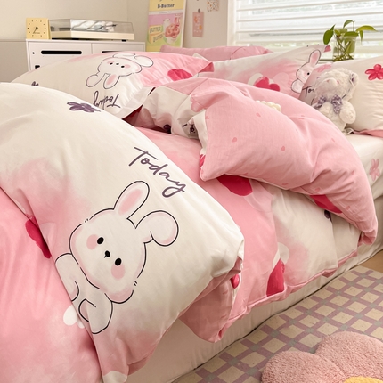 91家纺网 家纺一手货源 找家纺 （优质买家秀热卖不断货）A类母婴级卡通花卉儿童纯棉全棉被套三件套全棉纯棉被套三件套纯棉全棉被套四件套 爱心兔